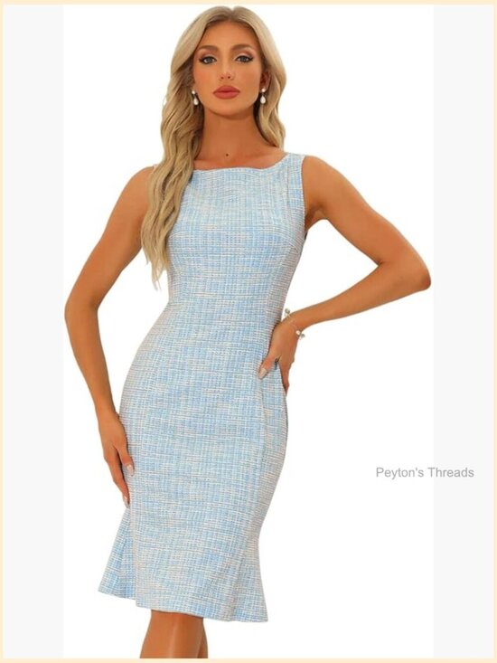 Dresses & Skirts - Sleeveless Plaid Sheath Bodycon Dress with Fishtail Hem